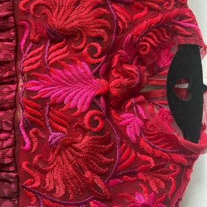 Burgundy floral lace neck dress